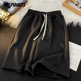 五分直筒阔腿休闲外穿中裤 男士 潮 抽绳提花运动短裤 NELY小尼力夏季