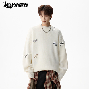 美式 男冬潮牌vintage圆领打底毛衣慵懒风情侣线衣 潮牌套头针织衫