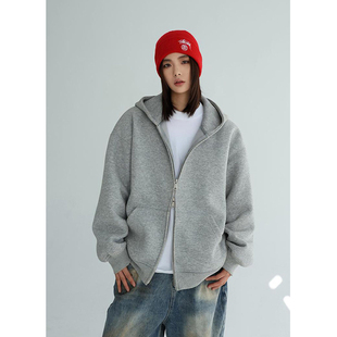 小尼力cleanfit纯色重磅加绒连帽卫衣拉链开衫 外套男女休闲上衣