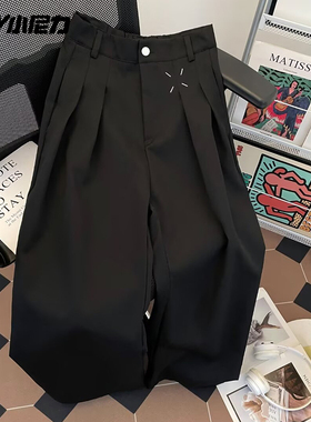 NELY小尼力小众垂坠感阔腿西装长裤男女直筒休闲宽松时尚潮牌西裤