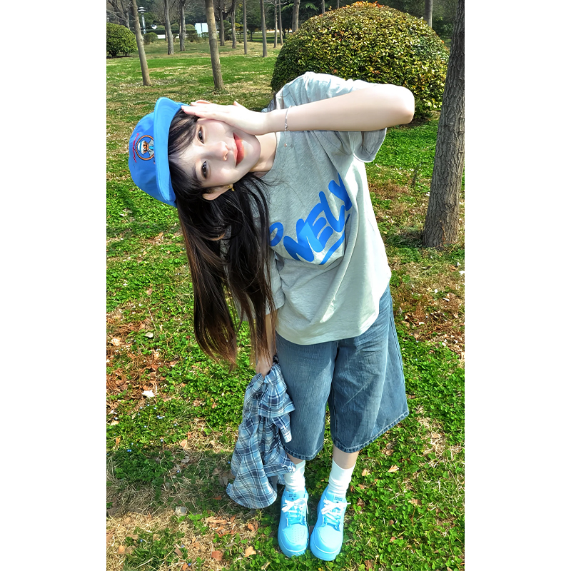 NELY小尼力2025夏潮牌新款宽松纯棉260g短袖T恤男女字母情侣上衣