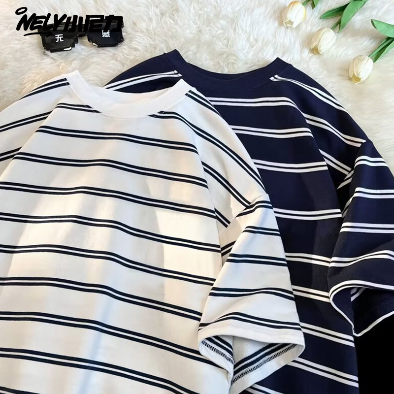小尼力休闲港风条纹短袖t恤
