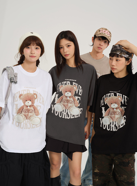 NELY小尼力小熊字母印花2026夏季新款宽松短袖T恤上衣时尚ins男女