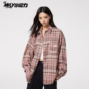 新款 外套男女秋季 抗皱口袋衬衣潮 高街撞色格子衬衫 NELY小尼力美式
