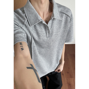 上衣 男春潮牌设计感宽松T恤高街百搭休闲短袖 美式 拼接解构Polo衫