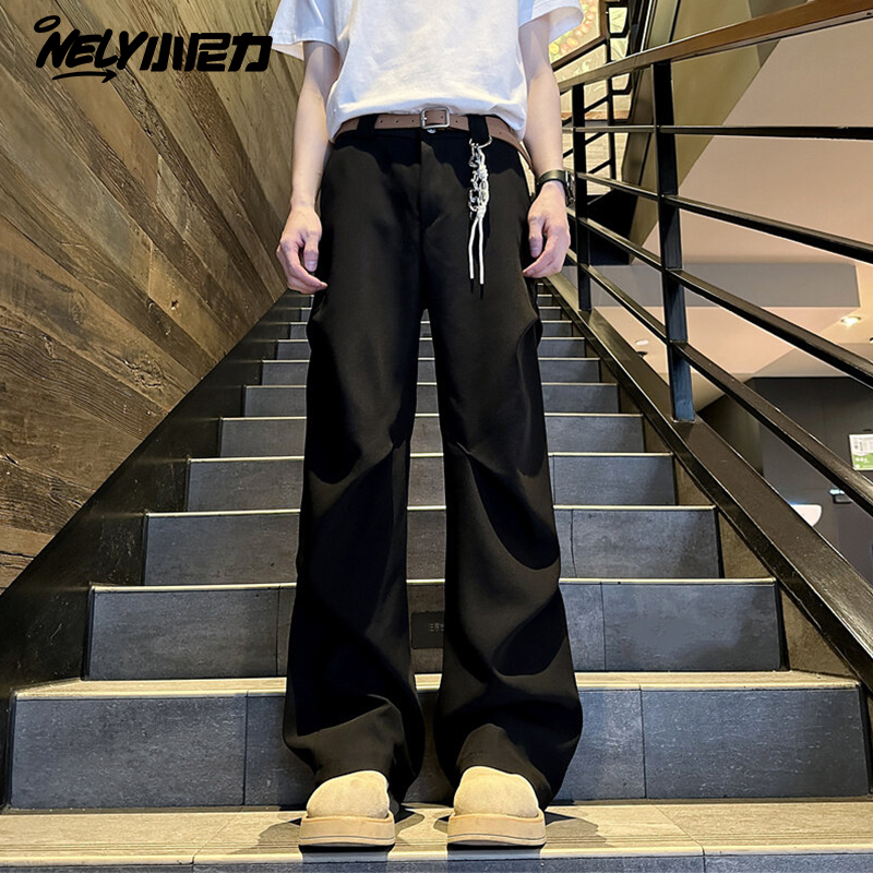 小尼力美式小众褶皱拖地休闲裤
