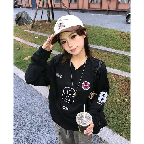 nely小尼力刺绣球衣T恤 定制重磅索罗娜凉感面料复古球服长袖T恤