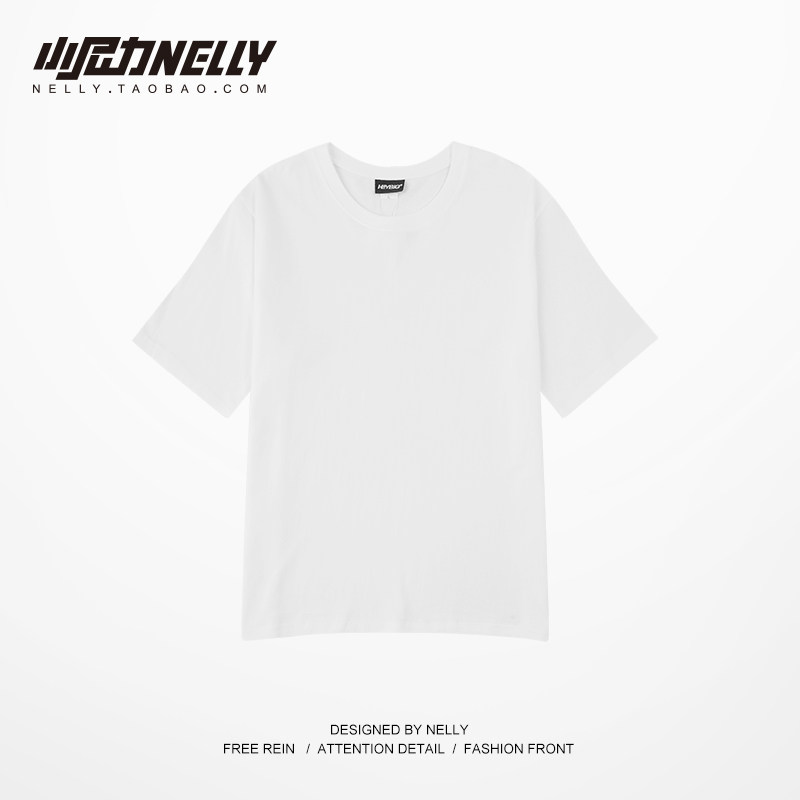thumbnail for Little Nili bf American heavyweight pure cotton short-sleeved t-shirt men and women basic solid color oversize white TEE