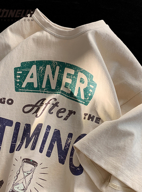 复古短袖男夏季美式半袖220g重磅oversize潮牌高克重t恤纯棉衣服