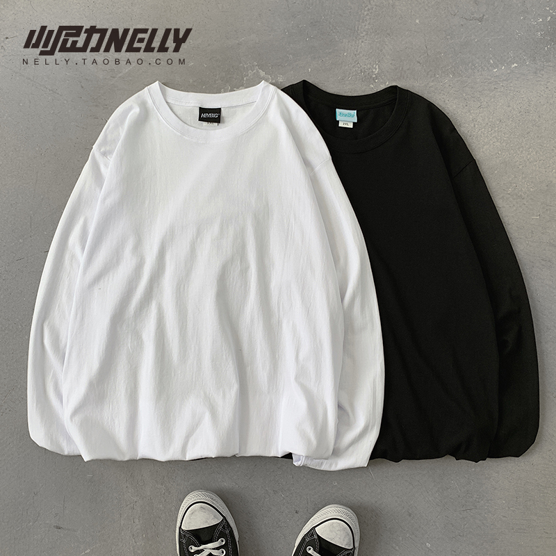 秋冬打底衫男女白色纯棉长袖T恤