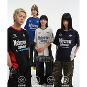 NELY小尼力美式 t恤男女索罗娜宽松情侣体恤 复古运动拼接撞色短袖