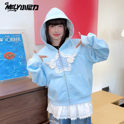 小尼力拉链星星翅膀卫衣