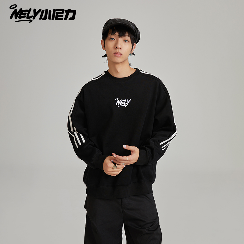 学院风潮流圆领卫衣加绒