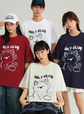 夏季短袖t恤情侣国潮宽松t恤男女潮牌小熊印花纯棉ins体恤衫潮牌