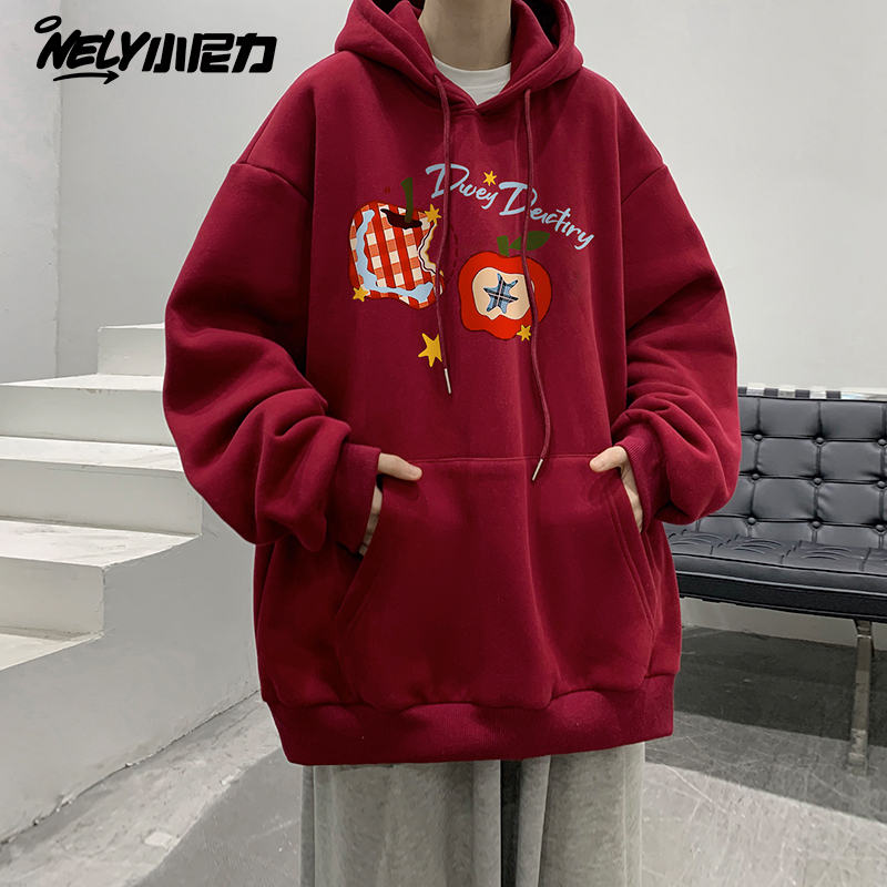 潮牌涂鸦苹果连帽卫衣