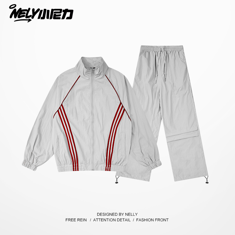 春秋季潮牌运动套装宽松休闲拼接