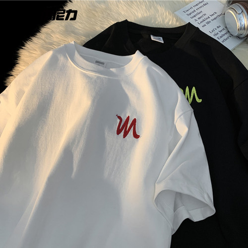 小尼力美式重磅纯棉白色短袖t恤