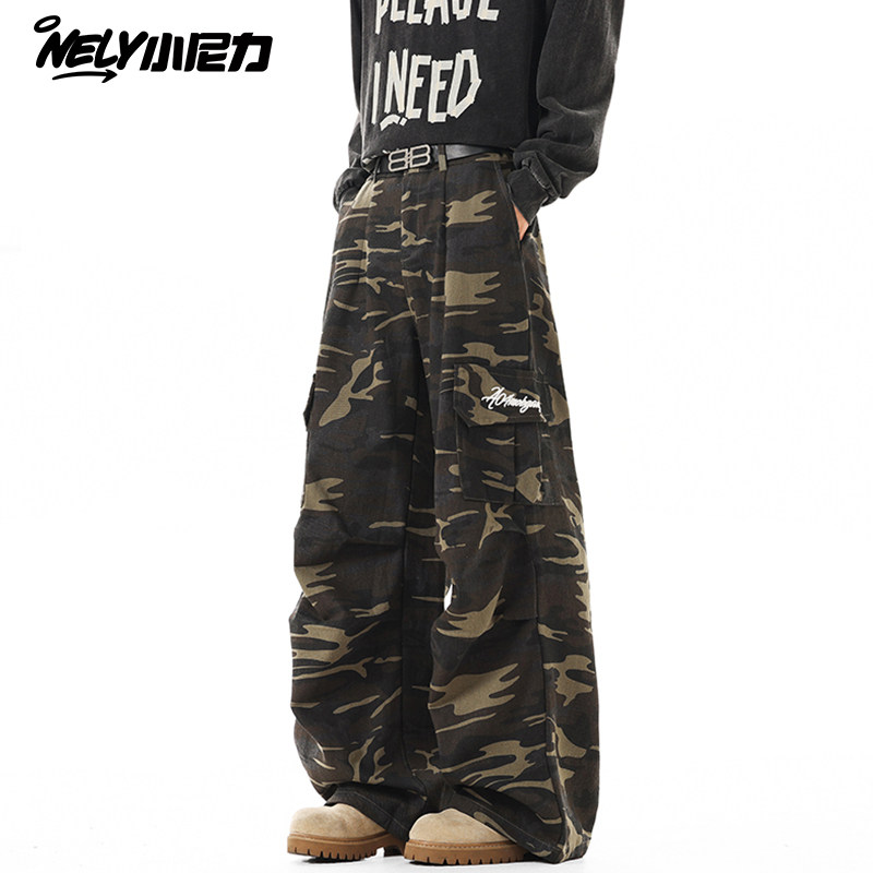小尼力INS美式高街迷彩工装裤男潮牌复古阔腿百搭直筒休闲裤,男装,休闲裤,淘宝优惠券,粉丝福利购,淘宝优惠卷