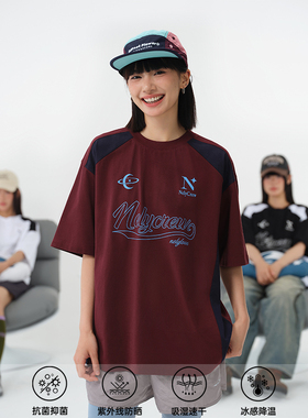 NELY小尼力国潮牌字母印花撞色短袖T恤男女宽松运动情侣机车半袖