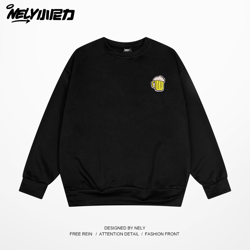 潮杯子刺绣圆领卫衣宽松