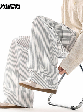 小尼力复古美式条纹男春季户外潮牌条纹休闲裤子大码宽松休闲长裤