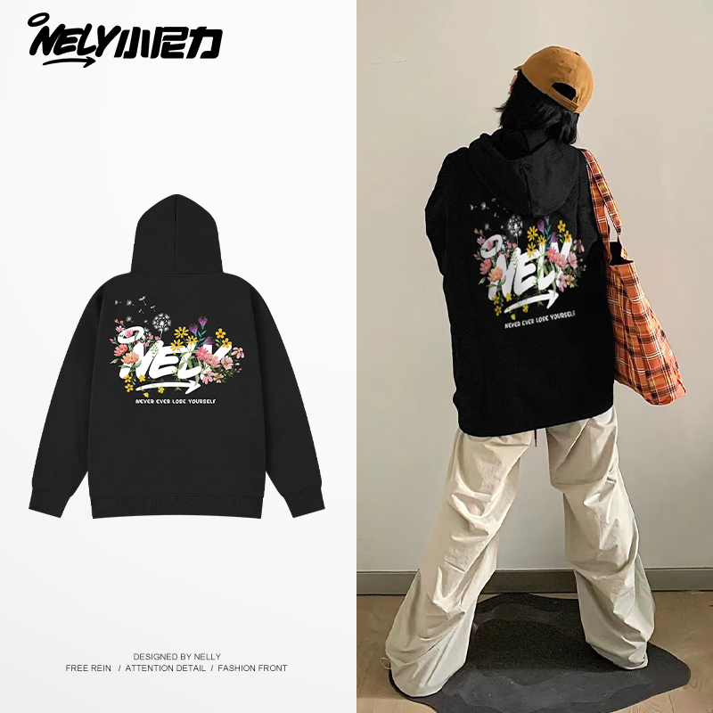 立体花卉字母卫衣连帽