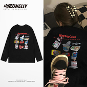 潮牌ins圆领大码 复古春季 宽松胖子休闲体恤 t恤男美式 字母ins长袖