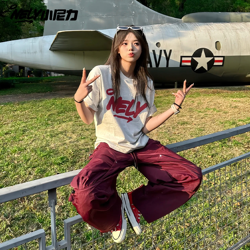 NELY小尼力潮牌新款宽松纯棉260g短袖T恤男女字母情侣上衣2025夏