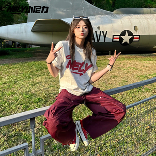 NELY小尼力潮牌新款宽松纯棉260g短袖T恤男女字母情侣上衣2025夏