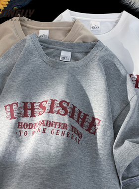 潮流字母印花短袖t恤男女宽松潮牌半袖上衣夏季薄款大码纯棉体恤