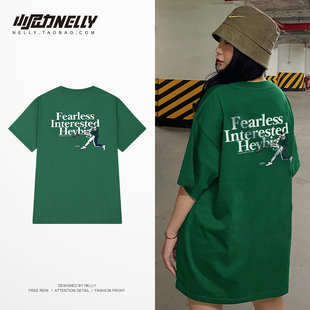 ins夏日oversize男孩印花宽松短袖T恤白色/墨绿/藏青半袖中袖体恤