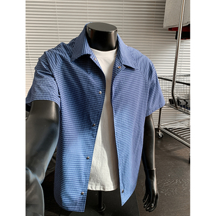 夏季薄款透气日系格子衬衫男款潮牌宽松短袖格纹衬衣男半袖上衣女