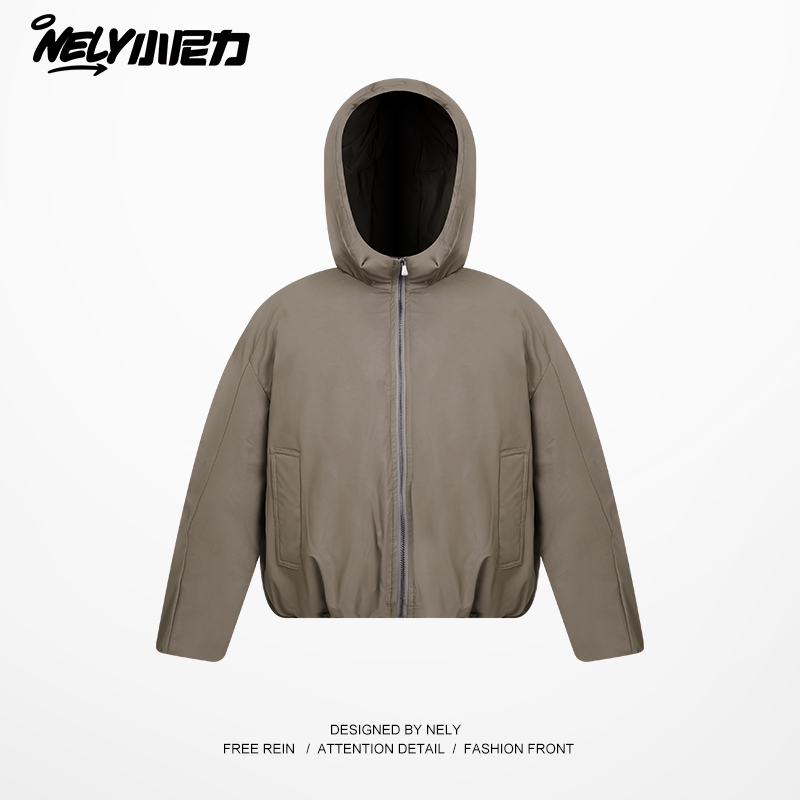 小尼力连帽纯色棉衣外套