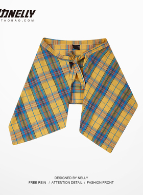 潮牌嘻哈风格子遮屁帘高街美式衬衣分层屁帘复古下摆围裙腰带腰链