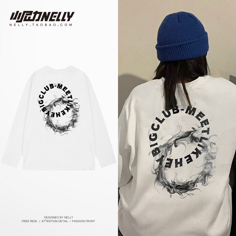 小尼力春秋宽松潮牌男女长袖T恤