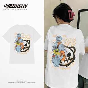 体恤tee上衣 纯棉下衣失踪打底衫 ins白色t恤男女夏季 宽松潮牌短袖