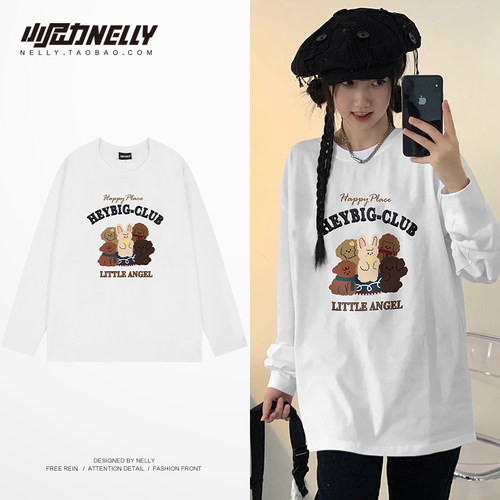 HEYBIG宽松长袖T恤潮牌男女新款