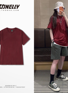 港风纯色t恤男潮牌短袖宽松潮流2026新品半袖百搭男女情侣装上衣