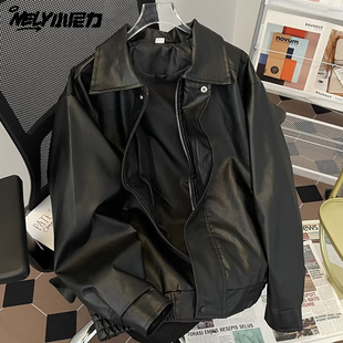 春秋款 潮流飞行员PU皮夹克宽松男机车服学生百搭骑士外套皮衣 韩版