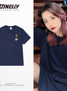 小熊短袖t恤男夏季港风大码宽松半袖上衣潮牌潮流青少年学生体恤