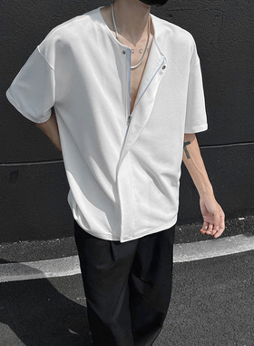 小尼力ins华夫格衬衫男短袖夏季美式复古慵懒情侣休闲宽松外套