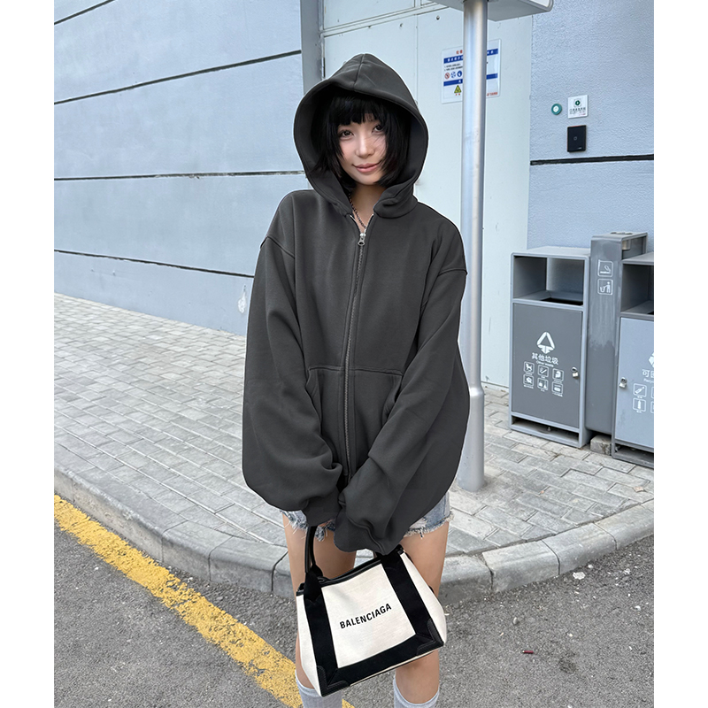 小尼力纯色拉链连帽卫衣