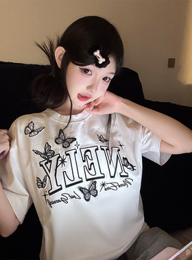 蝴蝶刺绣白色圆领短袖t恤女2026夏季新款爆款设计感时尚百搭上衣