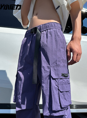 小尼力复古日系纯色多口袋工装裤男潮牌宽松阔腿百搭直筒休闲裤