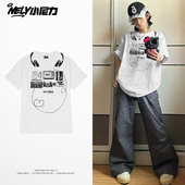 短袖 ins潮牌2026新款 夏季 t恤男女百搭宽松休闲简约卡通印花体恤bf