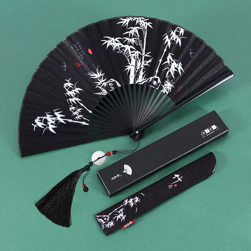中国风水墨竹子折扇随身便携扇子