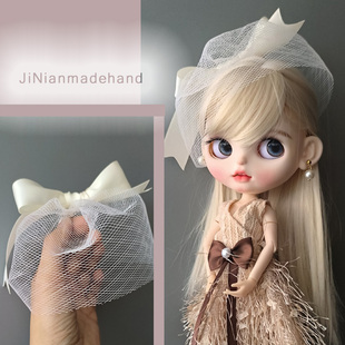 blythe头饰面纱小布头饰蝴蝶结发网blythe发夹帽子礼帽zzsiga头饰