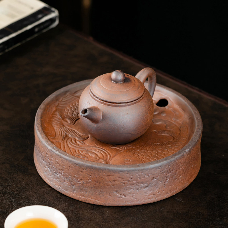 老岩泥壶承圆形干泡台茶壶小型茶盘托盘功夫茶具美拉德风茶道配件
