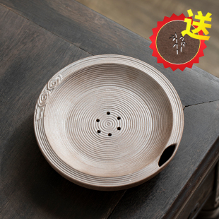 川治乌金壶承复古粗陶储水茶承干泡盘紫砂老岩泥砚台蓄水壶承.