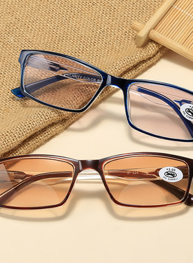 新款方框双光老花镜素颜复古弹簧腿时尚渐变色老花眼镜
